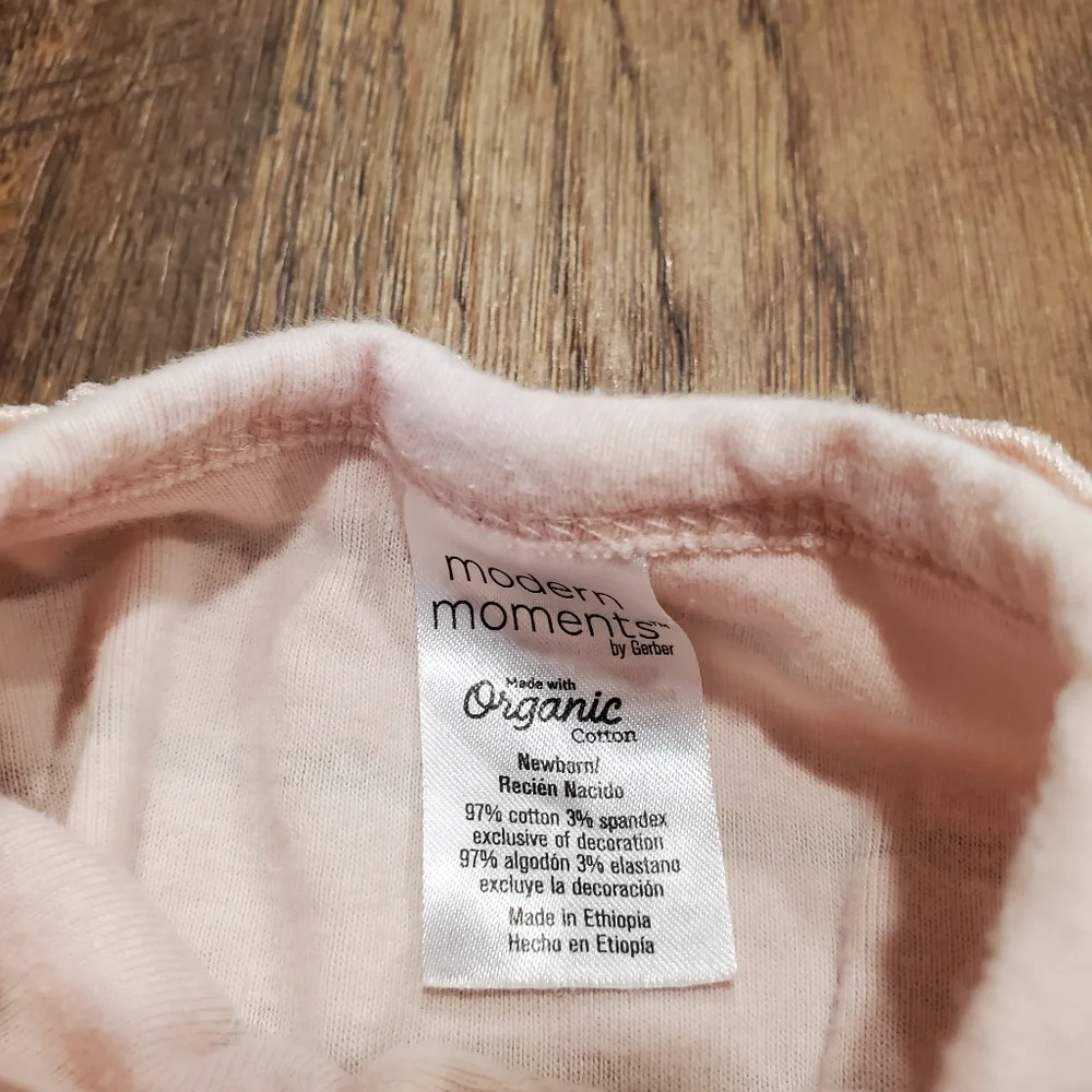 Gerber Modern Moments Cotton Baby Girl Footed Pajamas PJs Sleep Pink Ruffle NB